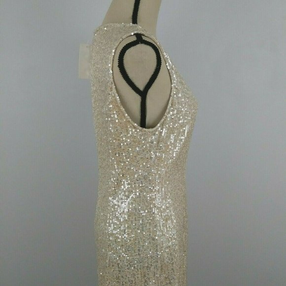 Candalite Evening/Cocktail/ Sequin Dress-Beige- M - Picture 6 of 8